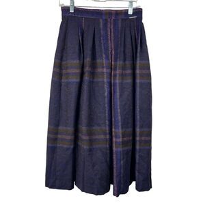 Geiger Austria Vintage Long Pleated Wool Midi Skirt Size 38 Purple Plaid